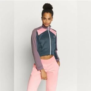 Addidas full zip cropped track jacket “Tracktop multisport” size S pink/grey